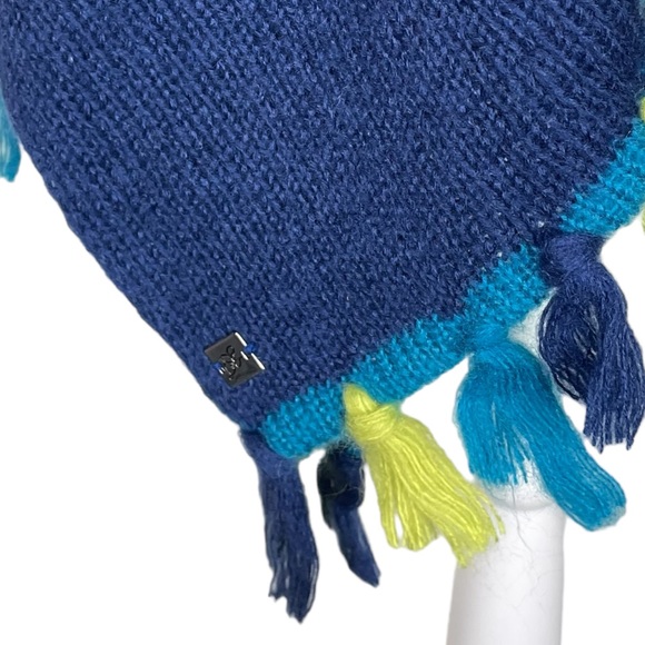 Libby Edelman Poncho Fringed Sweater NWT Blue Lime Green Turquoise One Size - Picture 3 of 11